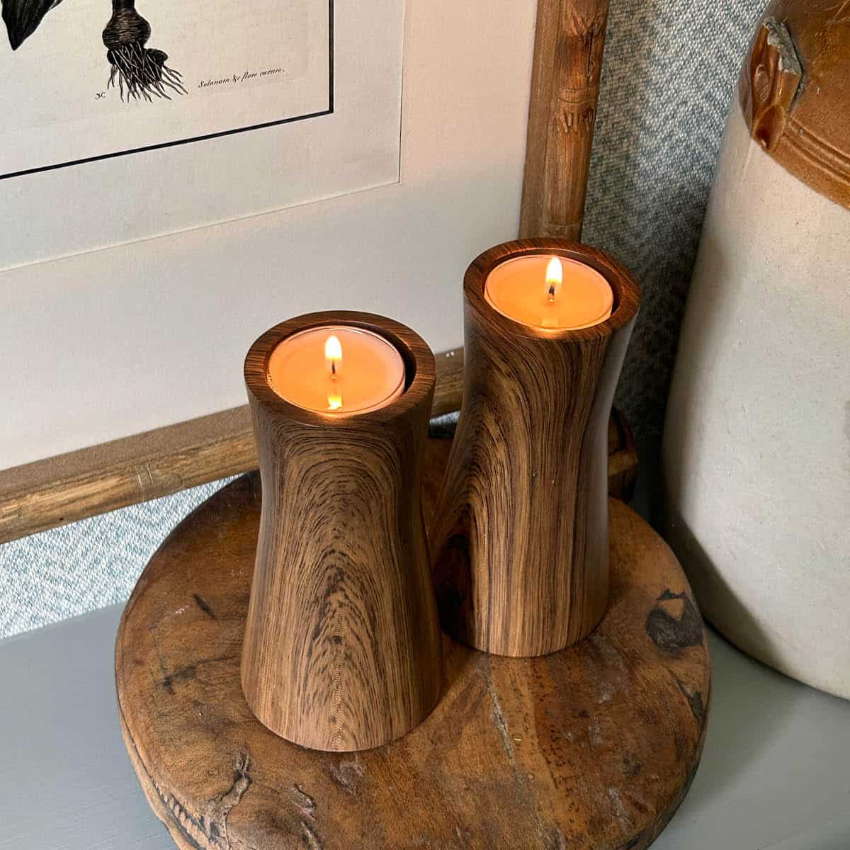 Turned wood candle holder